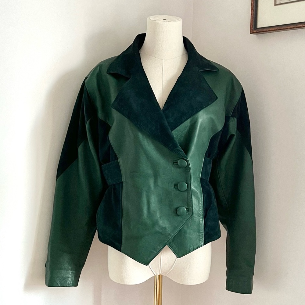 Vintage cinched waist patchwork leathered and suede jacket